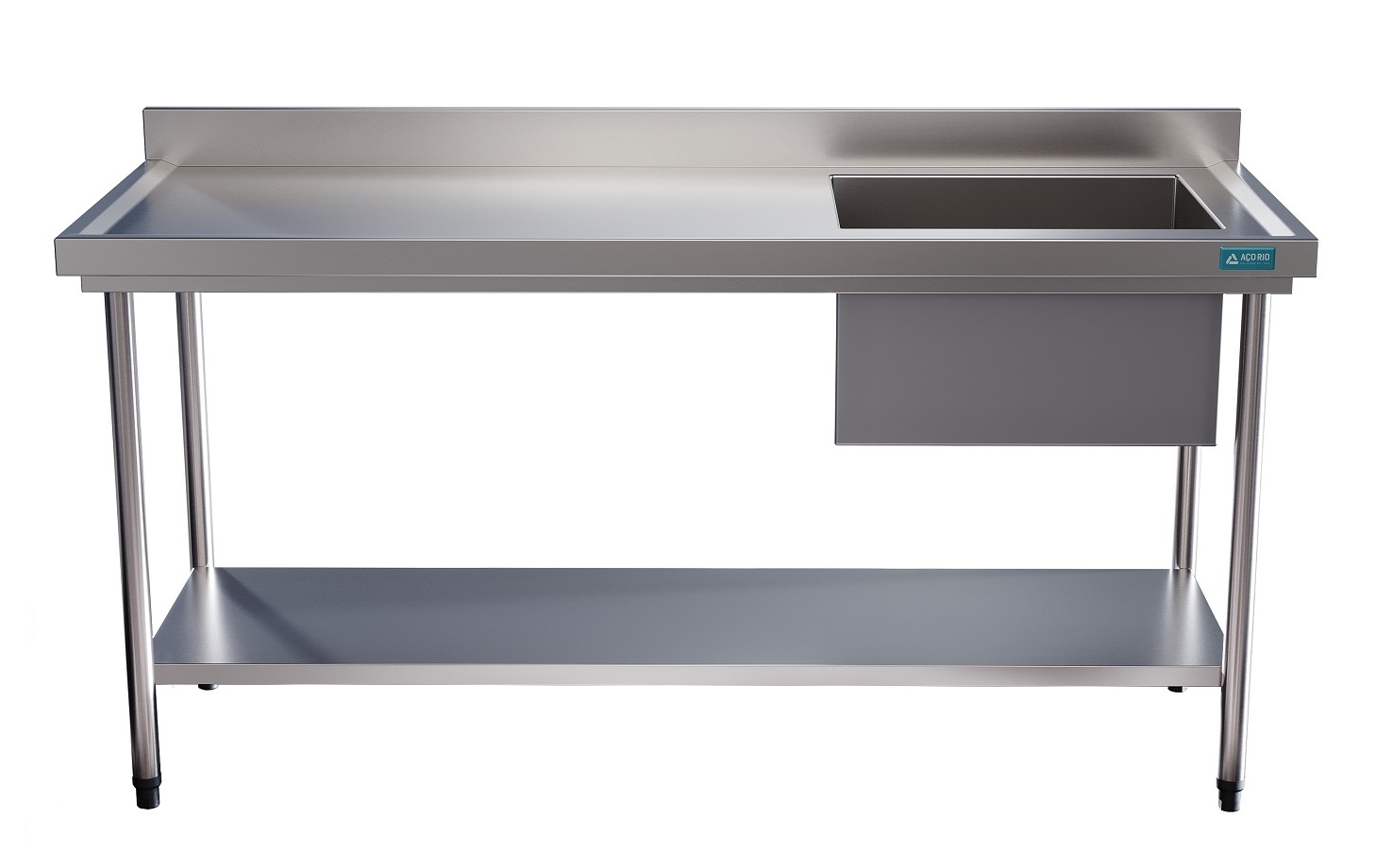 Mesa Pia Aço Inox Uma Pia e Prateleira 150x70x90